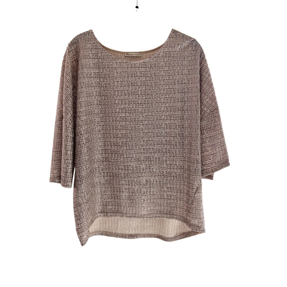 Zara Basic Collection Metallic Knit Top Bronze Silver Chevron Oversized Small